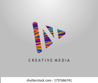 N Letter Logo. Colorful Pop Art Strip on PLay Icon Perfect for Cinema, Movie, Music,Video Streaming Concept.
