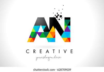 AN A N Letter Logo with Colorful Vivid Triangles Texture Design Vector Illustration.