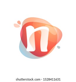 N letter logo at colorful watercolor splash background. Color overlay style. Vector typeface for labels, headlines, posters, cards etc.