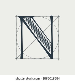 N Buchstaben Logo mit Baugitterlinien. Vector Vintage Serif-Charakter perfekt, um in jeder Architektur Etiketten, Boutique-Plakate, Luxus-Identität, etc. zu verwenden.