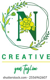 N letter logo with a creative floral concept for company business beauty real estate premium