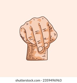 N letter logo in a deaf-mute hand gesture alphabet. Hand drawn vector illustration isolated on brown background.