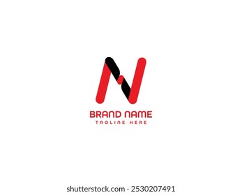 N letter logo design black and red Color