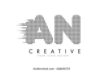 AN A N Letter Logo Design with Black Dots and Bubble Trails.