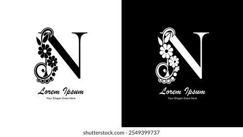 N letter logo design combined with flowers