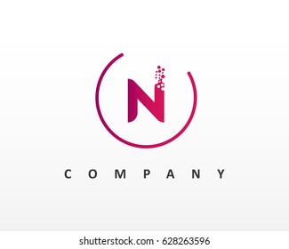 N Letter Logo Design With Dots and Circle