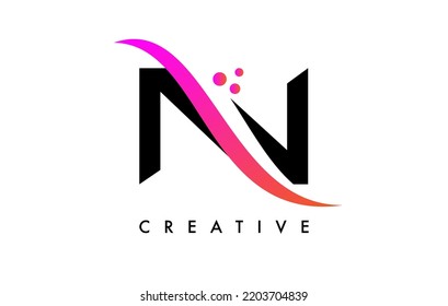 N Letter Logo Design with Elegant Creative Swoosh and Dots Vector. Modern Trendy N letter icon with Curved line cut and minimalist Look Vector Illustration.