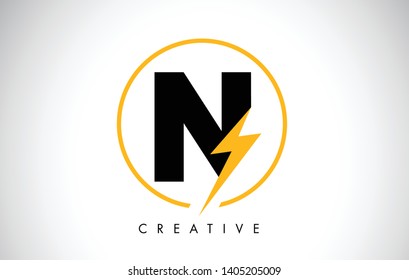 N Letter Logo Design With Lighting Thunder Bolt. Electric Bolt Letter Logo Vector Illustration.