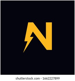 N Letter Logo Design With Lighting Thunder Bolt. Electric Bolt Letter Logo Vector Illustration.