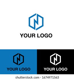 N letter logo design n logotype modern and minimal blue