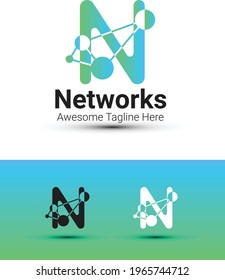 N letter logo design with networking concept