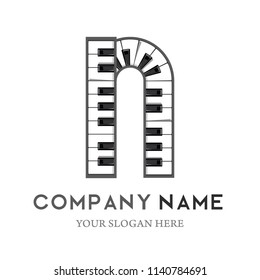 N Letter Logo Design Piano keyboard logo. Music icon design template. vector illustration.