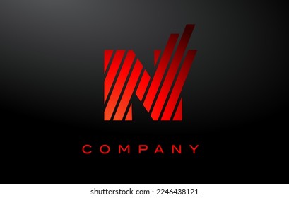 N Letter Logo Design with Red Lines Vector. Red Letter Icon Illustration