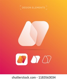 N letter logo design template. Origami paper material design, flat and line art style. App icon