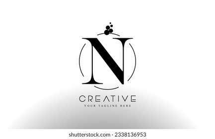 N Letter Logo Design Template with Black Color and Dots circle