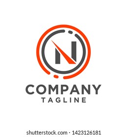 N Letter logo design vector icon with circle line. Minimalist style for business or finance brand company. Eps 10