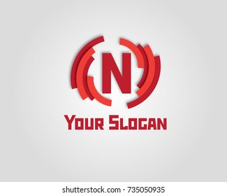 N Letter Logo Design Vector With Circle. 3D Illustration.