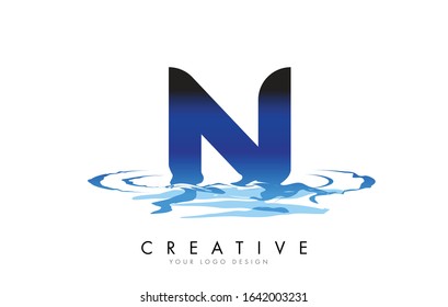 N Letter Logo Design with Water Effect and Deep Blue Gradient Vector Illustration. Template N -brand-name companies.