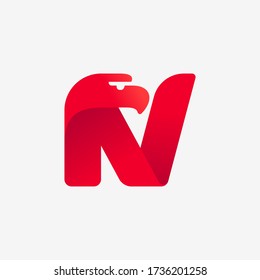 N letter logo with eagle head silhouette. Vector italic font perfect for sport identity, luxury posters and real estate company, etc.