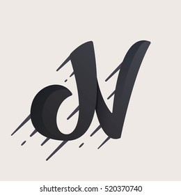 N letter logo. Fast speed vector script type. Sport elements for club banner, t-shirt, labels, posters etc.