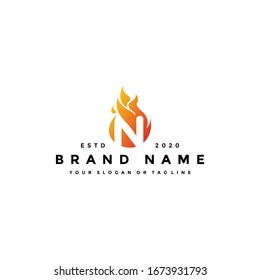 Plantilla vectorial de diseño de incendio de logotipo de letra N