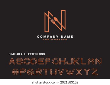 N Letter Logo, N Food Letter Logo, N Spoon Letter Logo