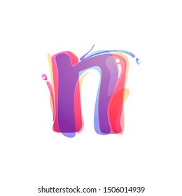 N letter logo formed by watercolor splashes. Color overlay style. Vector typeface for labels, headlines, posters, cards etc.