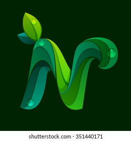 N letter logo formed by green leaves. Font style, vector design template elements for your application or corporate identity.