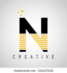 N Letter Logo With Golden Lines Design. Line Letter Symbol N Logo Design Vector Illustration.