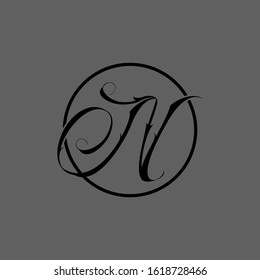 N letter logo with gray background.Black frame.N letter icon.
