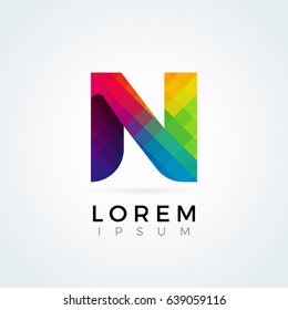 N Letter Logo Icon Colorful Abstract Mosaic Pattern Design template Element in uppercase