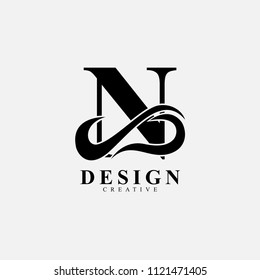 N letter logo icon with infinity wave. Creative monogram logo design. Modern icon design template.