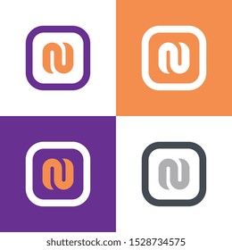 N letter logo icon, inside square shape - vector