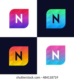 N letter logo icon mosaic polygonal colorful shape element. Creative company sign vector design