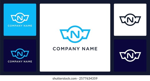 N letter logo and icon with protective wings, vector template