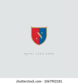 N Letter Logo, Icon in shield shape vector element.