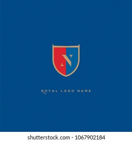 N Letter Logo, Icon in shield shape vector element.