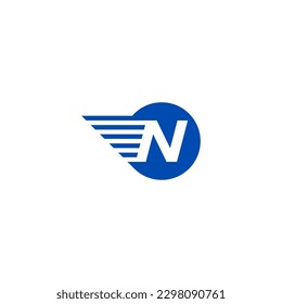 N letter logo inside blue circle with motion accent