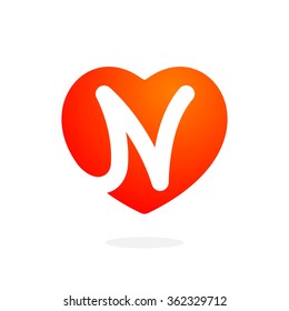 N letter logo inside heart for st. Valentine's day design. Vector design template elements for your application or corporate identity.