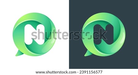 N letter logo inside speech bubble with swirl pattern. Negative space style icon. Colorful gradient emblem for your social media app, call center, online message, feedback icon, telemarketing screen. Foto stock © 