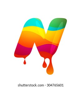 N letter logo with juice splash, waves and drops. Vector design template elements for your application or corporate identity.