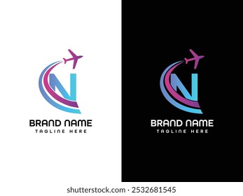 N Letter Logo Leaf Aroplane logo Design Template