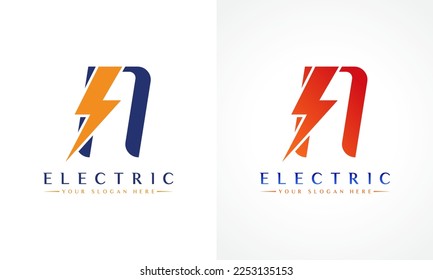 N Letter Logo With Lightning Thunder Bolt Vector Design. Electric Bolt Letter N Logo Vector Illustration.