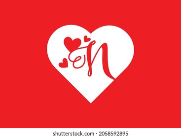 N letter logo with love icon, valentines day design template