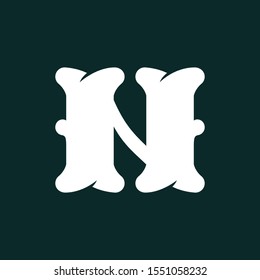 N letter logo made of bones. Vector flat style font for horror labels, posters etc.