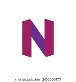 N letter logo made of overlapping lines. Vector paper multicolor origami style icon. Perfect for colorful applique art, children design, vibrant advertising, mosaic packaging, multimedia identity.