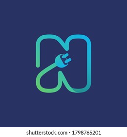 N letter logo made of plug cable. Vector typeface for energy identity, charging headlines, electric car posters etc.