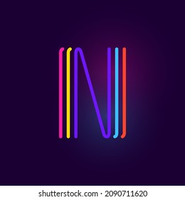 N letter logo is made of three neon lines. Vector font with glowing effect. Perfect for casino identity, vivid sale banner, and futuristic posters. 