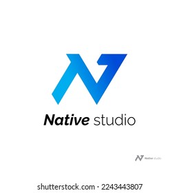 N letter logo with modern and clean style accompanied by blue color with technology concept