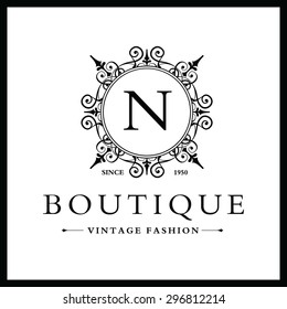N Letter logo, Monogram design elements, line art logo design. Beautiful Boutique Logo Designs, Business sign, Restaurant, Royalty, Cafe, Hotel, Heraldic, Jewelry, Fashion, Wine. Vector illustration